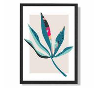 Artze Wall Art Palm Leaf Blue And Pink Boho Botanical Art Print With Black Frame Size: A4
