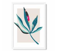Artze Wall Art Palm Leaf Blue And Pink Boho Botanical Art Print With White Frame Size: A4
