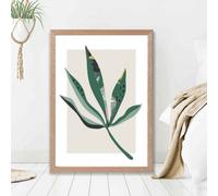 Artze Wall Art Palm Leaf Green And Red Minamilist Framed Print Size: A2 With Oak Frame