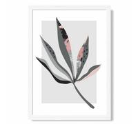 Artze Wall Art Palm Leaf Grey And Pink Boho Botanical Art Print With White Frame Size: A4