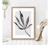 Artze Wall Art Palm Leaf Grey And Pink Boho Botanical Framed Print Size: A2 With Oak Frame