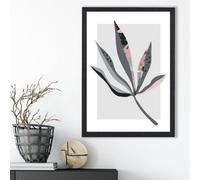Artze Wall Art Palm Leaf Grey And Pink Boho Botanical Framed Print Size: A3 With Black Frame