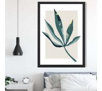 Artze Wall Art Palm Leaf Teal And Green Mid Century Modern Framed Print Size: A2 With Black Frame