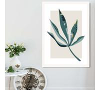 Artze Wall Art Palm Leaf Teal And Green Mid Century Modern Framed Print Size: A2 With White Frame