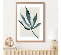 Artze Wall Art Palm Leaf Teal And Green Mid Century Modern Framed Print Size: A3 With Oak Frame