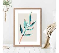 Artze Wall Art Papyrus Leaf Blue And Pink Boho Botanical Framed Print Size: A2 With Oak Frame