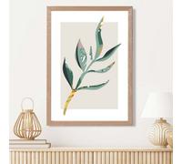 Artze Wall Art Papyrus Leaf Green And Red Minamilist Framed Print Size: A3 With Oak Frame