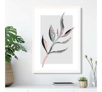 Artze Wall Art Papyrus Leaf Grey And Pink Boho Botanical Framed Print Size: A3 With White Frame