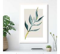 Artze Wall Art Papyrus Leaf Teal And Green Mid Century Modern Framed Print Size: A3 With White Frame