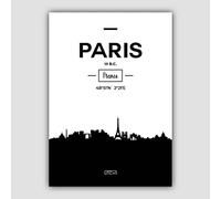 Artze Wall Art Paris Watercolour Skyline Cityscape Print, 40 cm Width x 50 cm Height, Black/Grey/White