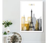 Artze Wall Art Paris Yellow And Grey City Skyline Framed Print Size: A2 With White Frame