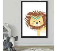 Artze Wall Art Peeking Lion Tribal Animal Framed Print Size: A2 With Black Frame