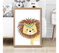 Artze Wall Art Peeking Lion Tribal Animal Framed Print Size: A2 With Oak Frame