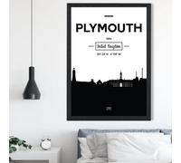 Artze Wall Art Plymouth Black And White City Skyline Framed Print Size: A2 With Black Frame