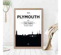 Artze Wall Art Plymouth Black And White City Skyline Framed Print Size: A2 With Oak Frame