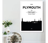 Artze Wall Art Plymouth Black And White City Skyline Framed Print Size: A2 With White Frame
