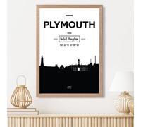 Artze Wall Art Plymouth Black And White City Skyline Framed Print Size: A3 With Oak Frame