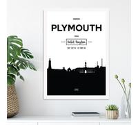 Artze Wall Art Plymouth Black And White City Skyline Framed Print Size: A3 With White Frame