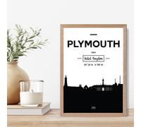 Artze Wall Art Plymouth Black And White City Skyline Framed Print Size: A4 With Oak Frame