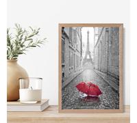 Artze Wall Art Red Umbrella In Paris With Eiffel Tower Framed Print Size: A4 With Oak Frame