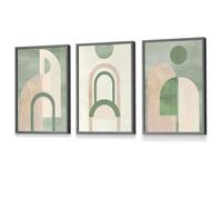 Artze Wall Art Sage Green Boho Arches Set of 3 Framed Wall Art - 50x70cm - Dark Grey