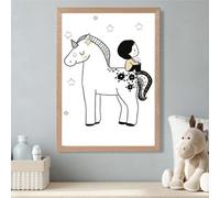 Artze Wall Art Scandi Prince Little Boy Sitting On A Unicorn Framed Print Size: A3 With Oak Frame