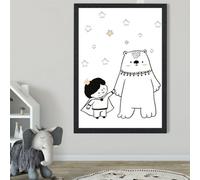 Artze Wall Art Scandi Prince Little Boy With Bear Framed Print Size: A2 With Black Frame