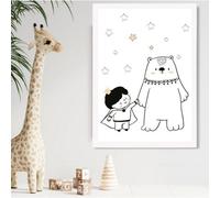 Artze Wall Art Scandi Prince Little Boy With Bear Framed Print Size: A2 With White Frame