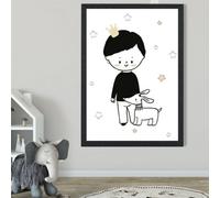Artze Wall Art Scandi Prince Little Boy With Dog Framed Print Size: A2 With Black Frame