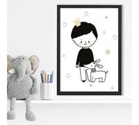 Artze Wall Art Scandi Prince Little Boy With Dog Framed Print Size: A3 With Black Frame