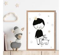 Artze Wall Art Scandi Prince Little Boy With Dog Framed Print Size: A4 With Oak Frame