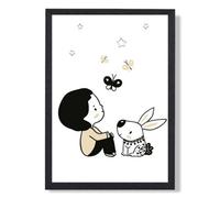 Artze Wall Art Scandi Prince Little Boy With Rabbit Art Print With Black Frame Size: A4