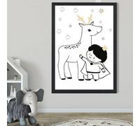Artze Wall Art Scandi Prince Little Boy With Reindeer Framed Print Size: A2 With Black Frame