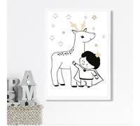 Artze Wall Art Scandi Prince Little Boy With Reindeer Framed Print Size: A3 With White Frame