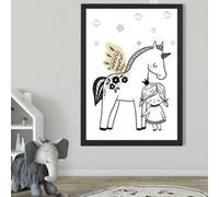 Artze Wall Art Scandi Princess Little Girl And Pegasus Framed Print Size: A2 With Black Frame