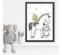 Artze Wall Art Scandi Princess Little Girl And Pegasus Framed Print Size: A3 With Black Frame