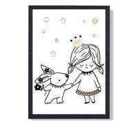 Artze Wall Art Scandi Princess Little Girl And Rabbit Art Print With Black Frame Size: A4