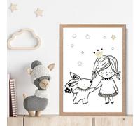 Artze Wall Art Scandi Princess Little Girl And Rabbit Framed Print Size: A4 With Oak Frame