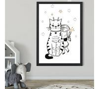 Artze Wall Art Scandi Princess Little Girl Hugging Cat Framed Print Size: A2 With Black Frame