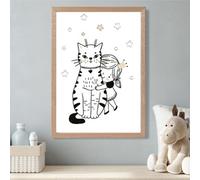 Artze Wall Art Scandi Princess Little Girl Hugging Cat Framed Print Size: A3 With Oak Frame