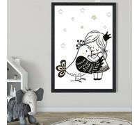 Artze Wall Art Scandi Princess Lttle Girl Hugging Bird Framed Print Size: A2 With Black Frame
