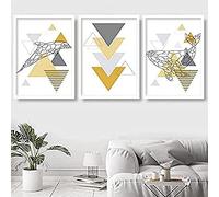 Artze Wall Art Scandinavian Dolphin and Whale Modern Art Print 3-Piece Set, 40 cm Width x 50 cm Height, Yellow/Grey