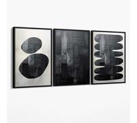 Artze Wall Art Set of 3 Abstract Black and Grey Zen Stones Canvas Art Prints - 59x84 cm (A1) - Black Float