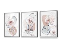 Artze Wall Art Set Of 3 Abstract Blush Pink Botanical Wall Art Prints / 30X42Cm (A3) / Light Grey Frame