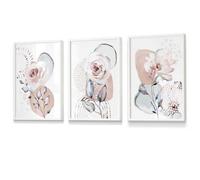 Artze Wall Art Set Of 3 Abstract Blush Pink Botanical Wall Art Prints / 30X42Cm (A3) / White Frame