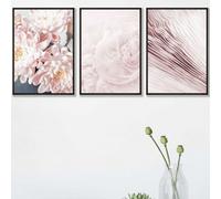 Artze Wall Art Set Of 3 Abstract Pink Macro Floral Wall Art Prints / 30X42Cm (A3) / Black Frame