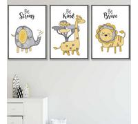 Artze Wall Art Set Of 3 Scandi Nursery Elephant Animals Quote Yellow Grey Wall Art Prints / 42X59Cm (A2) / Dark Grey Frame