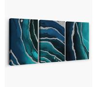 Artze Wall Art Set of 3 Teal, Navy Blue and Silver Canvas Art Prints - 50x70cm - Canvas