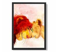 Artze Wall Art Simba And Nala Watercolour Lion King Art Print With Black Frame Size: A4