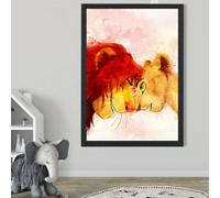 Artze Wall Art Simba And Nala Watercolour Lion King Framed Print Size: A2 With Black Frame